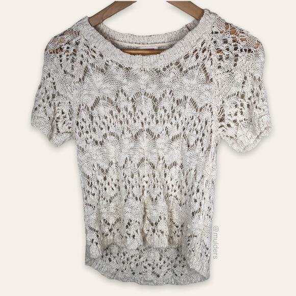 Mossimo White Tone See Through Short Sleeve Crochet Lace Sweater Small - Picture 1 of 7